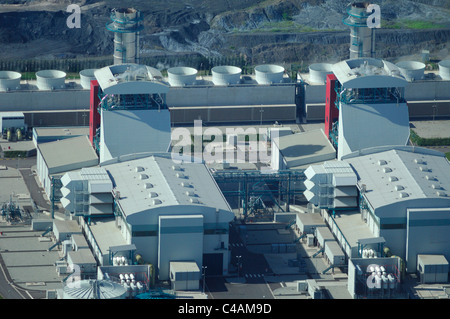 Luftbild zwei GuD-Gasturbinen Kraftwerke, station Emile Huchet, Carling Saint Avold, Moselle, Lothringen, Frankreich Stockfoto