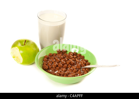 Bild von grünem Apfel, Glas Milch Stockfoto