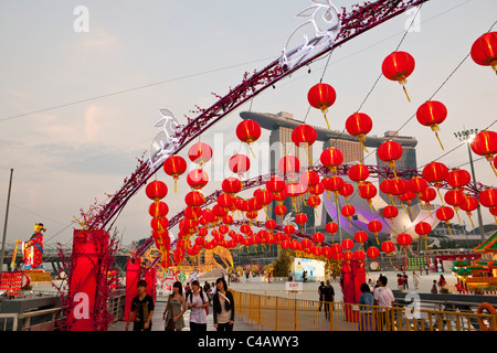 Singapur, Singapur, Marina Bay.  Chinesische Laternen für River Hongbao Festlichkeiten (Neujahrsfest) Stockfoto