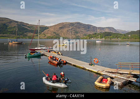 Bootsliegeplätze am Loch Leven, Glencoe, Ballachuilish, Highland Region Schottlands. SCO 7133 Stockfoto