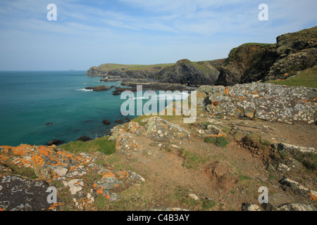 Küsten Blick nördlich von Trevone Bucht in Richtung Porthmissen Brücke, North Cornwall, England, UK Stockfoto