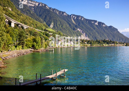 Genfersee in der Schweiz. Blick vom Schloss. Stockfoto