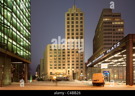 Potsdamer Platz, das neue Zentrum Berlins im Winter. Deutschland Stockfoto