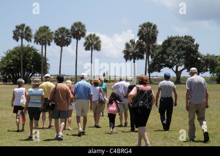 St. Saint Augustine Florida, Brunnen der Jugend Archäologischen Park, Gruppe, Führer, erklären, erziehen, ursprüngliche spanische Siedlung Website, Besucher reisen traveli Stockfoto