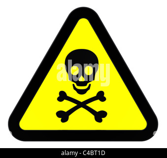 Warnschild mit Totenkopf-Symbol isoliert auf weiss. Stockfoto