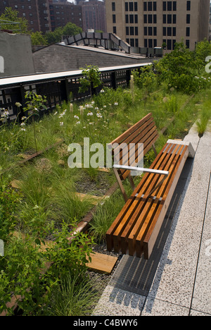 Phase 2 der Highline Park öffentlicher Raum in New York City, gebaut auf einem 1930er Jahre Schiene Fracht Struktur eröffnet Juni 2011 erhöhte Stockfoto