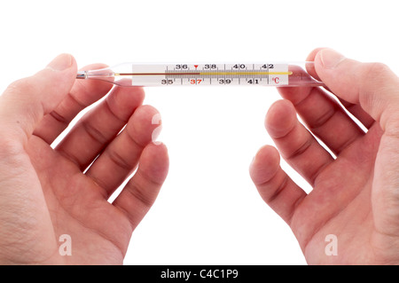Thermometer mit Fieber. Isoliert auf weißem Hintergrund Stockfoto