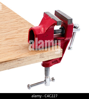 Rote Juden Schraubstock auf Schreibtisch aus Holz Stockfoto
