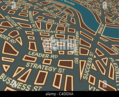 Illustriert von generischen Stadtplan mit Straßennamen Geschäft Stockfoto