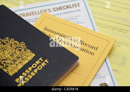 Reisepass, Immunisierung aufnehmen und Reise-Checkliste, Kanada Stockfoto