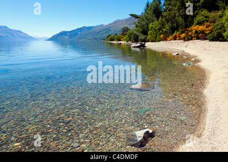 Klare Wasser des Lake Wakatipu, Neuseeland Stockfoto