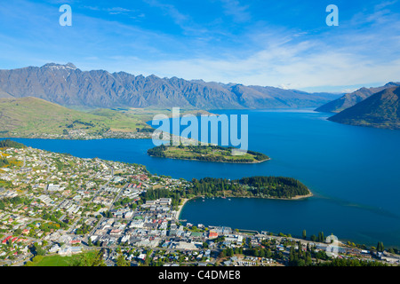 Queenstown und Lake Wakatipu in Neuseeland Stockfoto