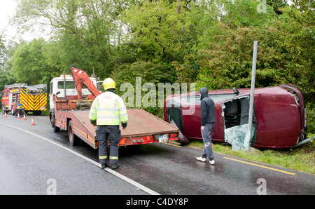 Auto crash Land Lane verursacht durch Beschleunigung County Limerick Irland 12. Juni 2011 Stockfoto