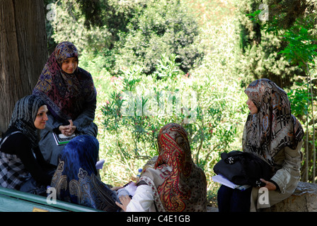 Studenten an der Amerikanischen Universität Beirut (AUB) im Campus Gelände chatten, Bliss Street, Ras Beirut, Libanon. Stockfoto