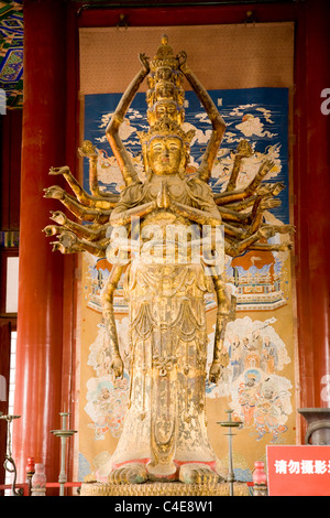 Tausend Hand Guanyin Buddha (Qianshou Guanyin)-Statue im Turm des buddhistischen Weihrauch, Sommerpalast. Peking, China. Stockfoto