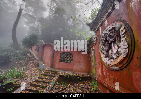 Meng Shan Berg wo Wu Lizhen, der erste bekannte Züchter von Tee, aufgezeichnet wird, als sieben Tee-Bäume gepflanzt. Sichuan China Stockfoto
