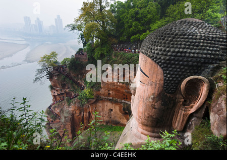 Die 71 Meter hohen Riesen Buddha von Leshan, der größten Stein Buddha-Statue der Welt. Sichuan, China Stockfoto