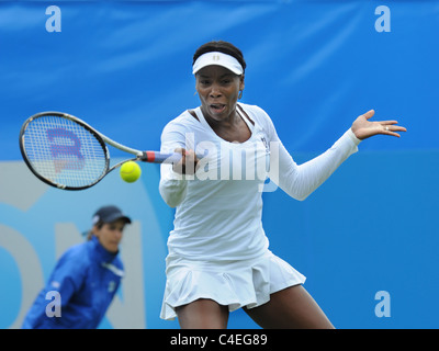 Venus Williams in Aktion bei den Aegon International-Tennis-Turnier in Devonshire Park Eastbourne Stockfoto