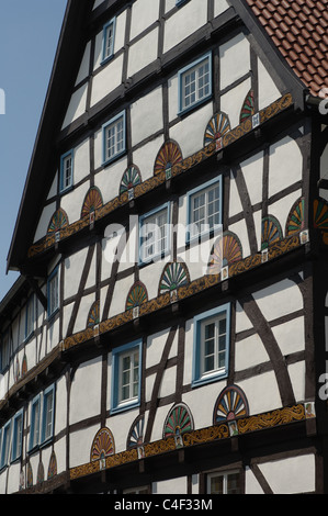 Fachwerkhaus am Marktplatz in Soest. Stockfoto