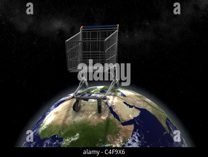 vergrößerte Ansicht des riesigen Einkaufswagen auf der Erde Stockfoto