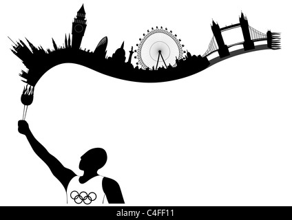 Abstrakt und Allegorie Abbildung - unsterbliche Olympische Flamme - Olympiastadt - London Stockfoto