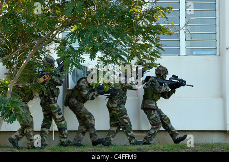 Show der französischen Streitkräfte Fallschirmjäger in La Reunion Stockfoto