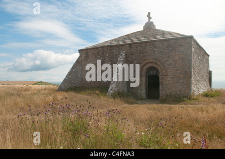 St. Aldhelm-Kapelle auf St Aldhelm oder St. Alban Kopf, Dorset, UK. Juli. Stockfoto