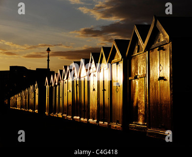Strandhütten an Brighton und Hove Strandpromenade, England Stockfoto