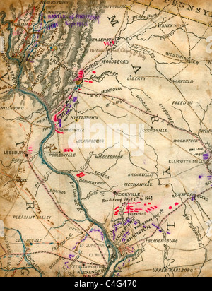 Karte der Schlacht von Antietam (Sharpsburg) während USA Bürgerkrieg, Truppe Positionen Stockfoto