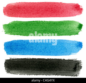 Rot, grün, blau und schwarz Aquarell malen. Stockfoto