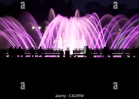 Musical Fountain im 18. Jahrhundert die neugotische (Gothic Revival) Tsaritsyno Immobilien in Moskau, Russland in der Nacht Stockfoto