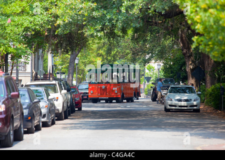 Trolley-Tour in Savannah, Georgia Stockfoto