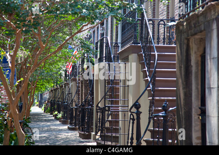 Historischen Reihenhäuser in Savannah, Georgia Stockfoto