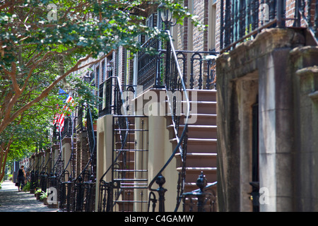 Historischen Reihenhäuser in Savannah, Georgia Stockfoto