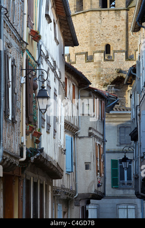 gerahmte Holzhäuser in Soreze, Languedoc, Frankreich Stockfoto