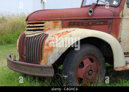 ROSTIGEN ALTEN LASTWAGEN IN EIN FELD BDB Stockfoto