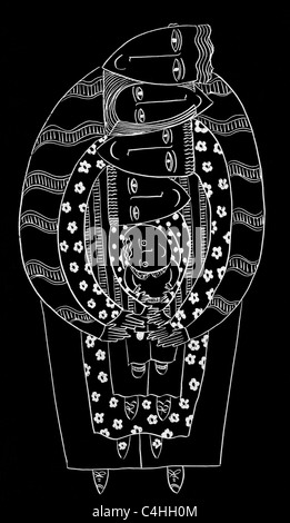 Familienumarmung – Illustration mit Schwarzweiß-Linien Stockfoto