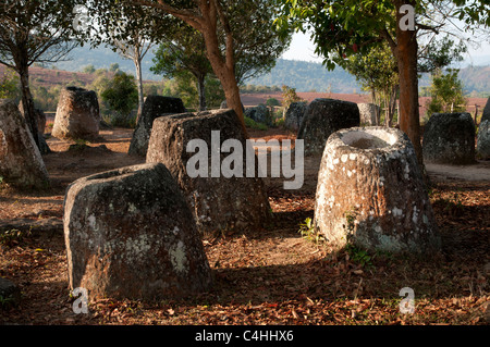 Bei Sonnenaufgang von der berühmten Ebene von Gläsern in Laos anzeigen Stockfoto