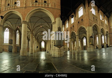 Leiden, Niederlande. Pieterskerk (St.-Peter Kirche - 15.Jh.) Fisheye-Ansicht von innen Stockfoto