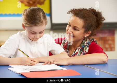 Schulmädchen In Klassenzimmer mit Lehrer studieren Stockfoto