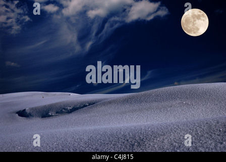 Frostigen Winternacht mit Vollmond am Himmel Stockfoto