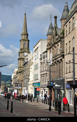 Überbrücken Sie und High Street zeigt Mautstelle Kirchturm, Inverness, Schottisches Hochland, Schottland, Vereinigtes Königreich Stockfoto