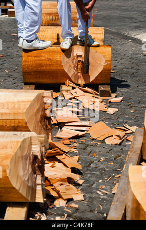 Ländlichen Sport, "Plaza de Los Fueros" (Tribunale Platz), San Fermín Street-Party, Pamplona, Navarra (Navarra), Spanien, Europa. Stockfoto