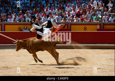 "Festival de recortadoresentgegen (Trimmer Festival), San Fermín Street-Party, Pamplona, Navarra (Navarra), Spanien, Europa. Stockfoto