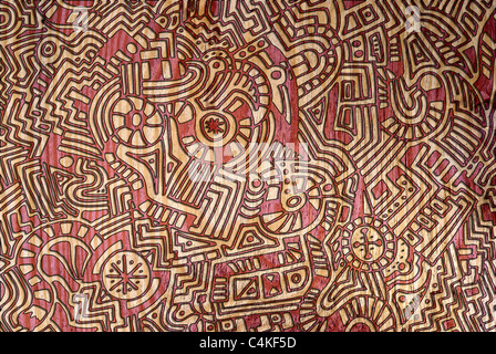 Eine komplizierte, einzigartig, abstrakte, handgezeichneten Hintergrund eines Modern-Art-Stil Design auf einem Holz texturierte Oberfläche. Stockfoto
