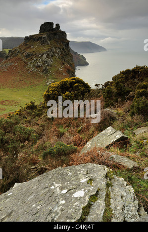 Castle Rock im Tal der Felsen in der Nähe von Lynmouth auf Exmoor, Devon, UK Stockfoto