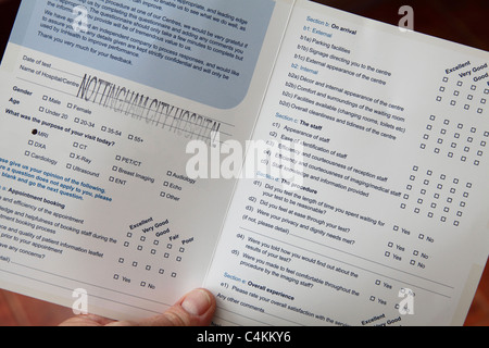 Ein Nottingham City Hospital-Patientenzufriedenheit-Umfrage. Stockfoto