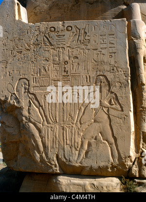 Luxor Ägypten Kolosse Von Memnon Detail Panel Zeigt Nil God Hapi Stockfoto