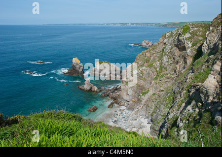 Woolman Punkt in Devon zeigt die raue natürliche Schönheit von der Küste von Devon. Stockfoto