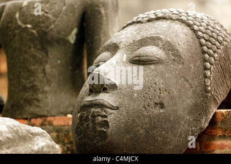 Antike Buddha-Kopf im Wat Ratchaburana alten Khmer Tempel, Ayutthaya, thailand Stockfoto